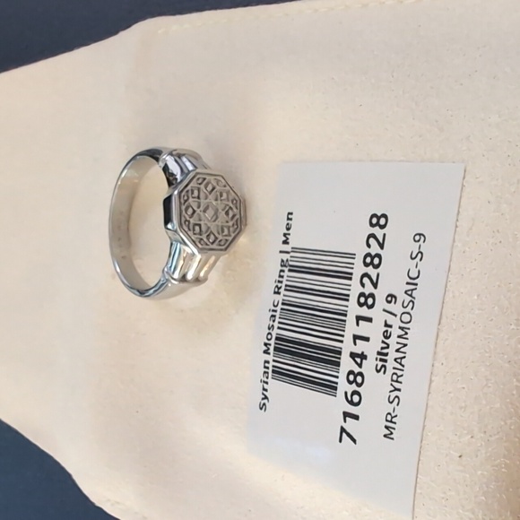 Syrian Mosaic Men's Silver Geometric Ring - 9 - Picture 4 of 4